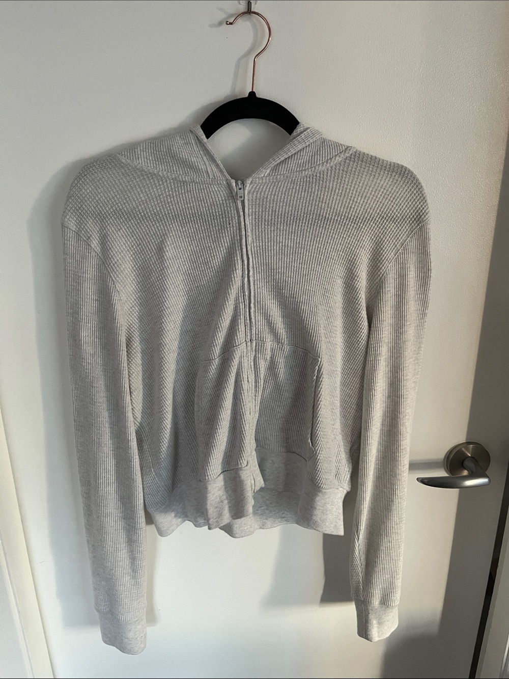 TNA Light Gray Hooded Half-Zip Ribbed Top - Large